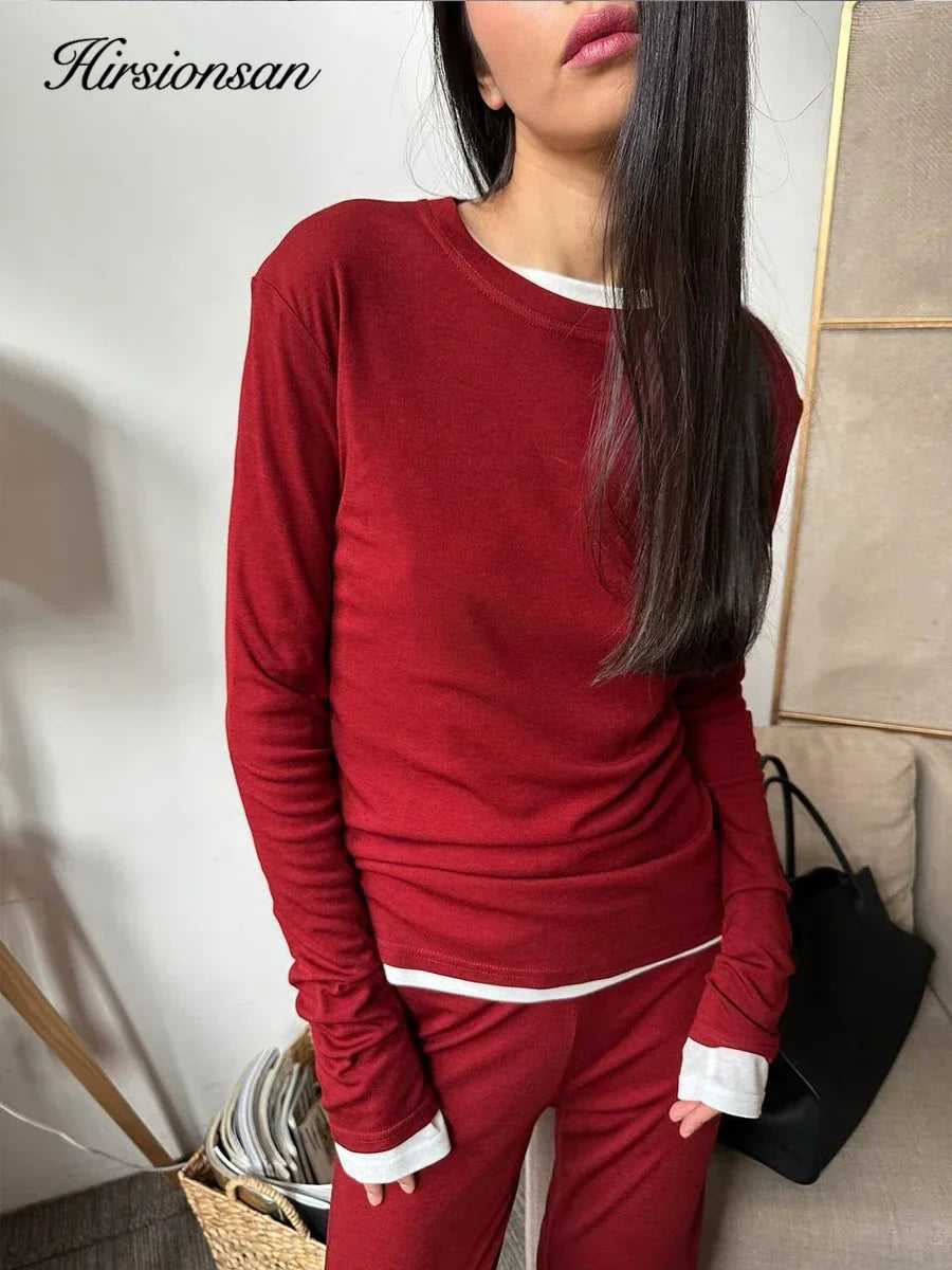Hirsionsan Modal Soft Loose Sets Women 2026 Casual Two Pieces Long Sleeve T Shirts and High Waist Dresses Outfits Tracksuit