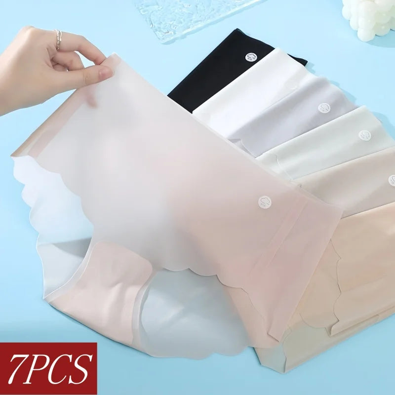 7Pcs/Set Ultra-Thin Panties Women's Sexy Lingerie Quick Drying Briefs Low Rise Underwear Summer Invisible Ice Silk Panties
