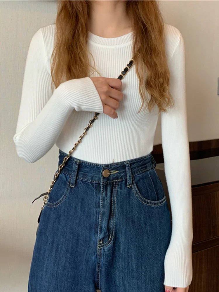 2026 New Women Sweater Autumn Winter Long Sleeve Pullover Basic Top Fashion O-neck Elastic Female Winter Solid Knitted Jumper