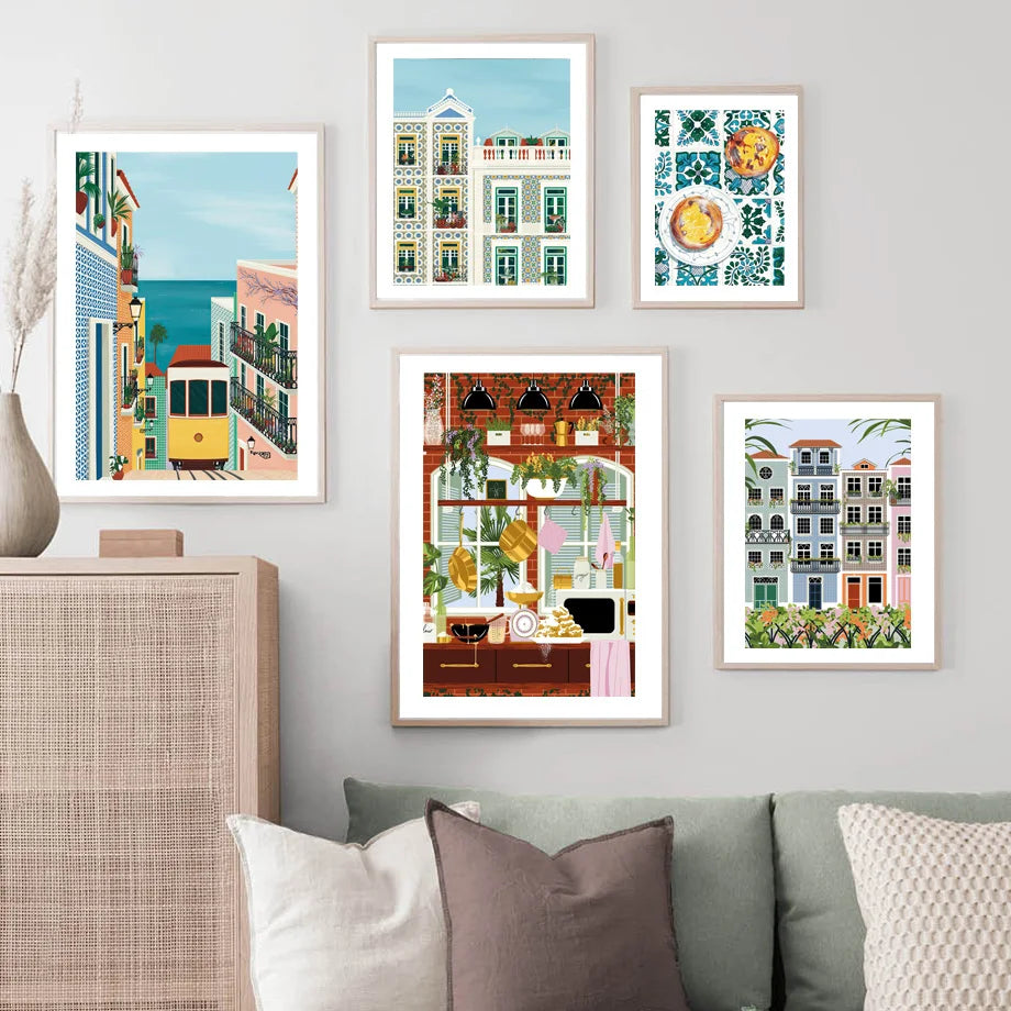 Lisbon Tram Food Portugal Wall Art Canvas Paintings Travel City Posters And Prints Wall Pictures For Living Room Kitchen Decor