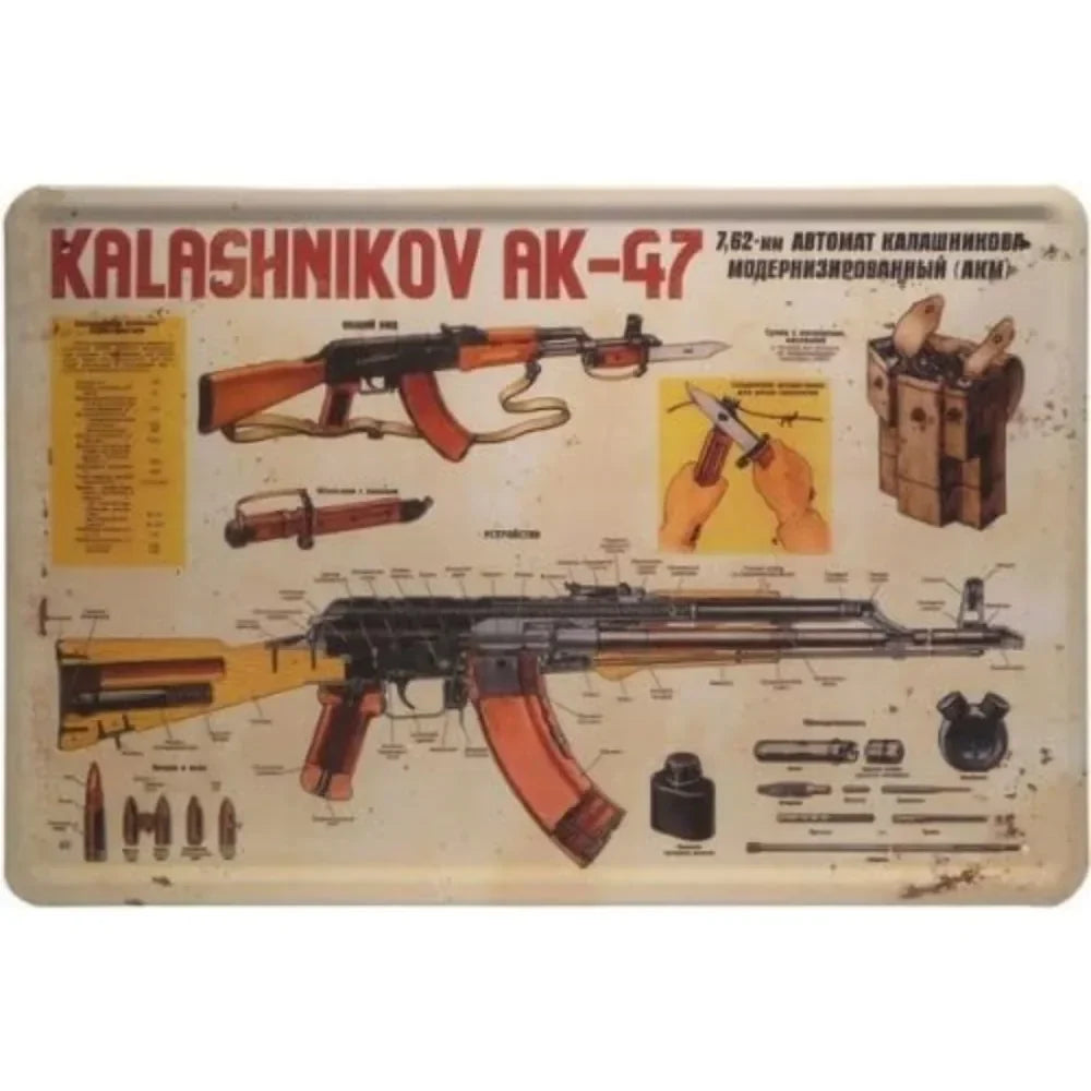 WOGEKA Kalashnikov AK-47 Retro Metal Tin Sign, Funny Wall Decor Birthday Gift