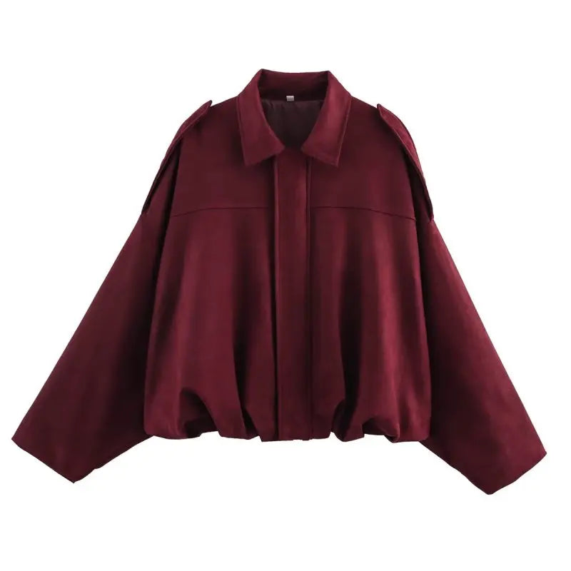 HH Women's Street Fashion Solid Loose Suede Texture Coats Causal Long Bat Sleeves Lapel Zipper Fly Winter Vintage Jackets