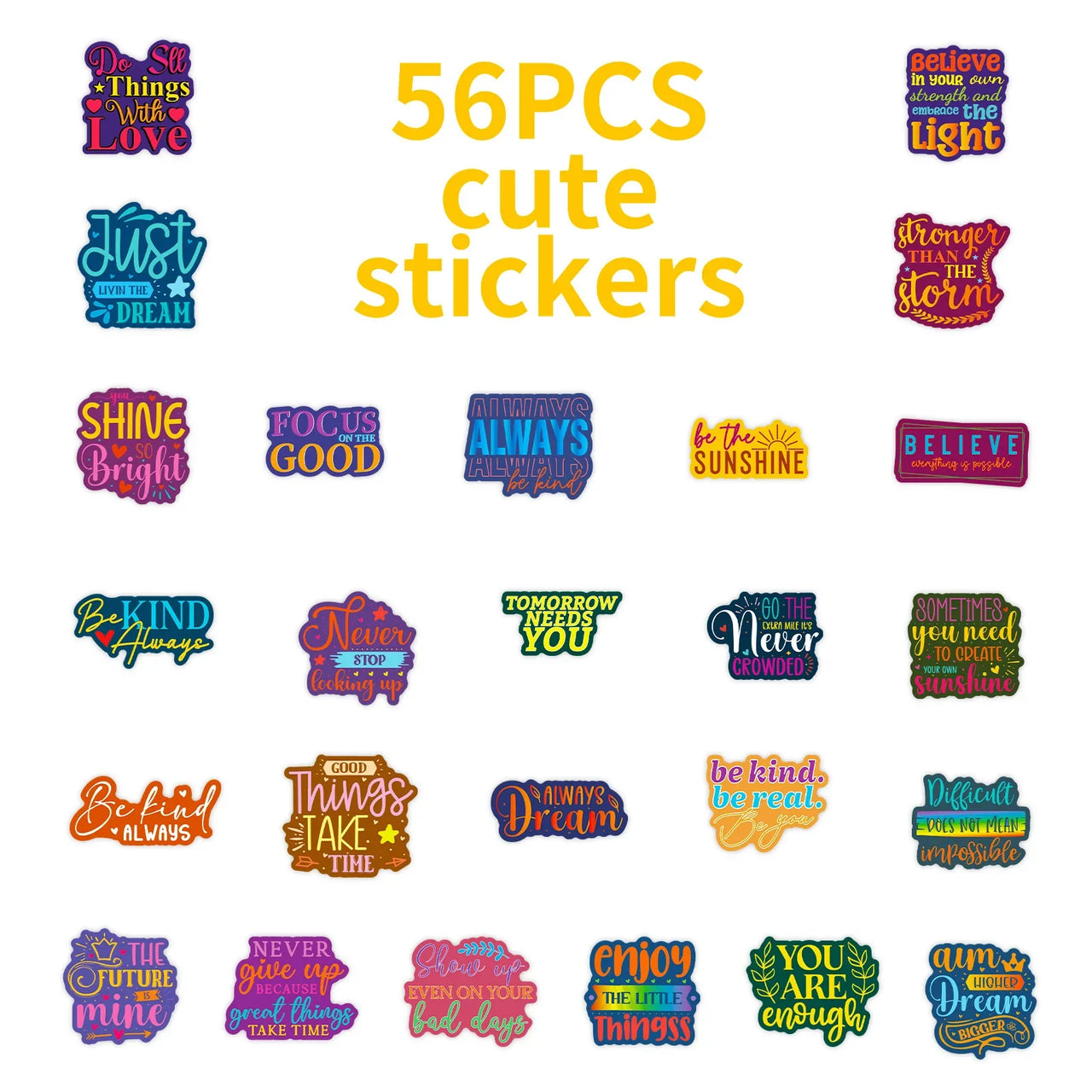 50PCS Inspirational Text Graffiti Stickers Colorful Healing English Stationery Decoration Stickers