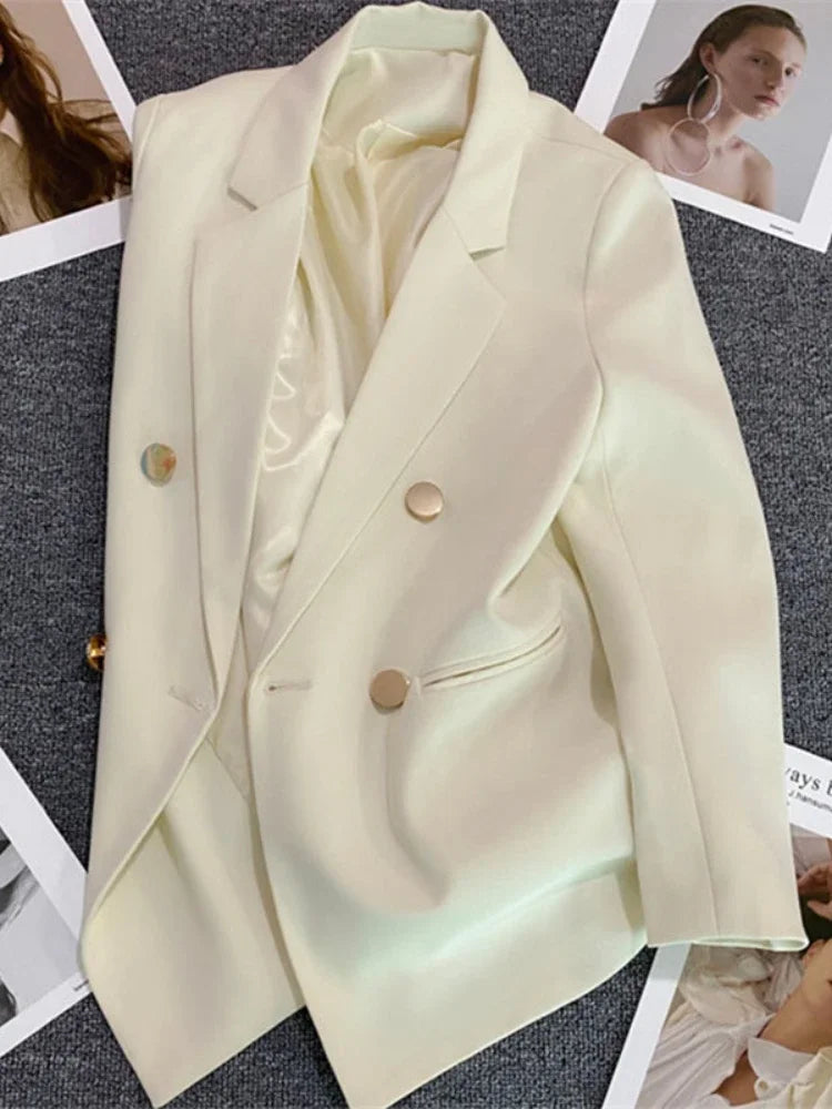 Women Suit Blazer Elegant Coat 2025 Spring Autumn Fashion Korean Blazer Luxury Double Breasted Jacket Solid Ladies Tops Clothes