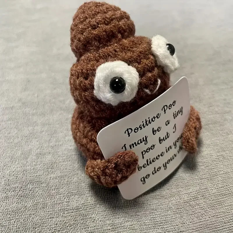 Cute Crochet Doll Positive Poo Creative Knitted Decor Emotional Support Positive Message Card  New Year Birthday Gift