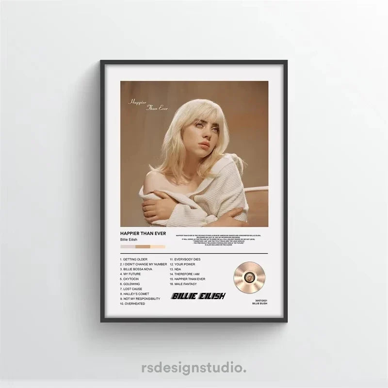 Rap Music Album Cover Happier Than Ever Poster Aesthetic Rapper Hip Hop Rock Canvas Wall Art Ideal for Room Decor