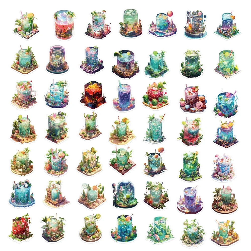 10/30/50PCS Kawaii INS Style Art Drinks World Cartoon Stickers Aesthetic Cute Decals Laptop Notebook Phone Decoration Sticker