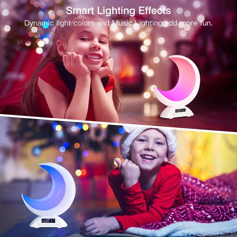Cute Moon Mood Light Touch Dimming with Clock RGB Color Changing Light Bluetooth Speaker Music Playback Home Bedroom Night Light