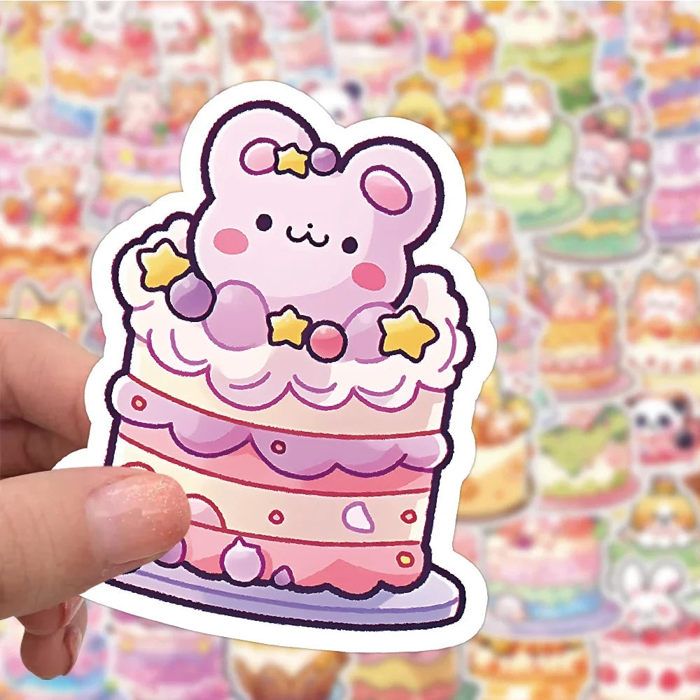 10/30/60pcs Cute Cake Animal Cartoon Aesthetic Stickers Decoration DIY Laptop Suitcase Notebook Stationery Sticker for Kids Toy