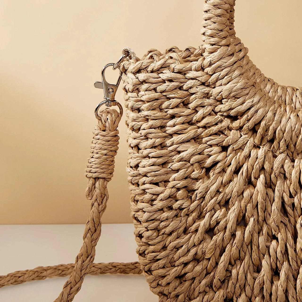 Handwoven Straw Rattan Half-Moon Beach Handbag Large Capacity Women Summer Hollow Out Crossbody Shoulder Bag