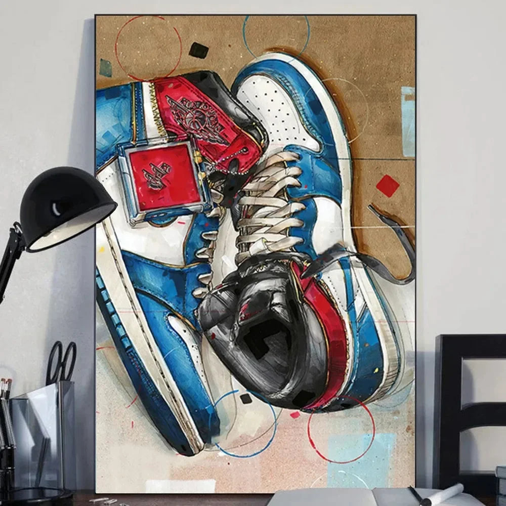 Classic Abstract Wall Art, Graffiti Popular Fashion Sneakers, HD Canvas Print Poster, Home Living Room Bedroom Decoration