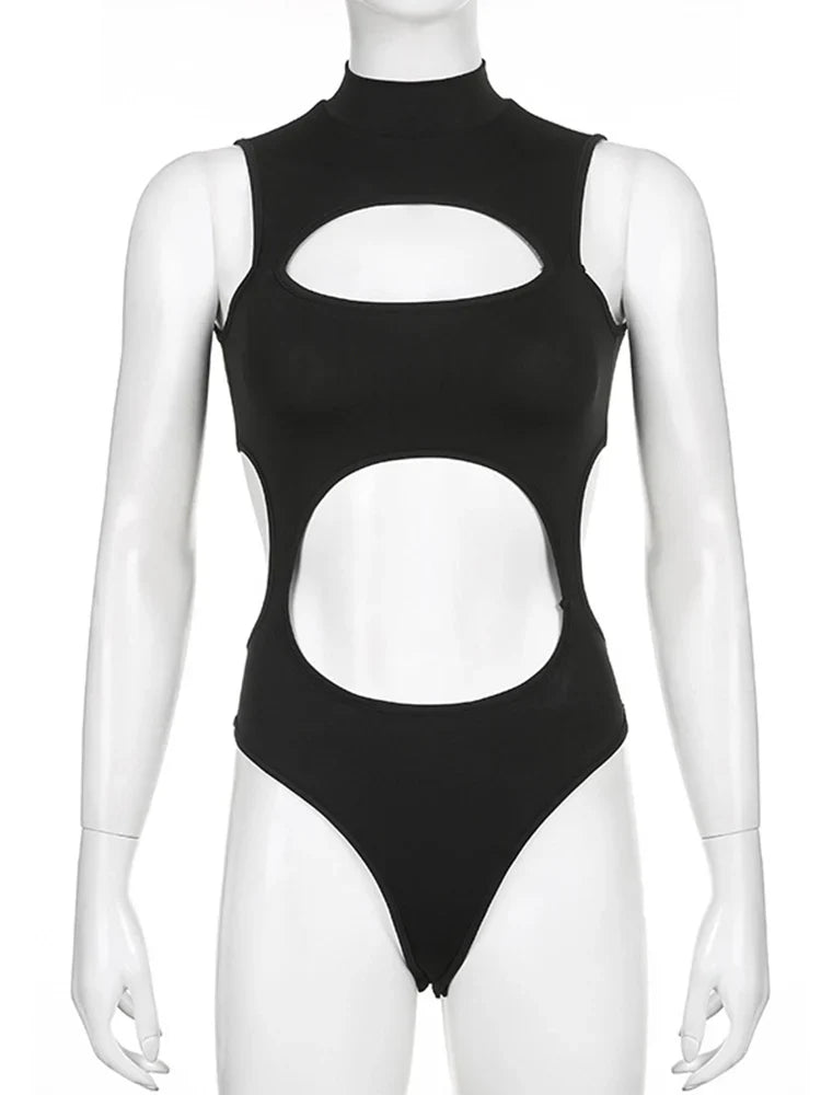 Women's Gothic Techwear Sexy Hollow Out Sleeveless Tank Tops, Bodysuit for Women, Streetwear Style, Backless Playsuit Vest