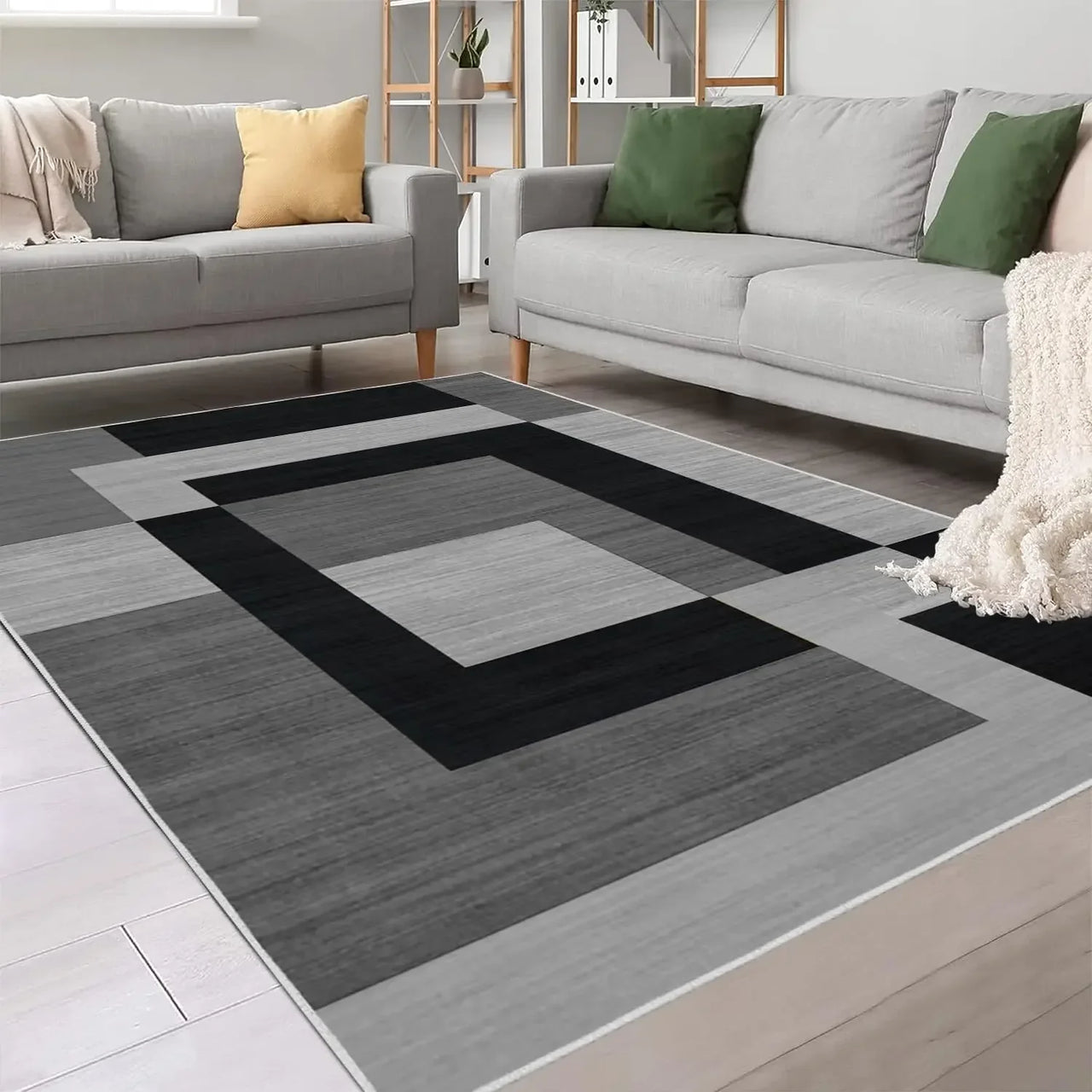 VIKAMA Geometric Style Living Room Carpet, Durable And Slip-Resistant Sofa, Coffee Table Rug, Bedroom Floor Mat, Home Decoration