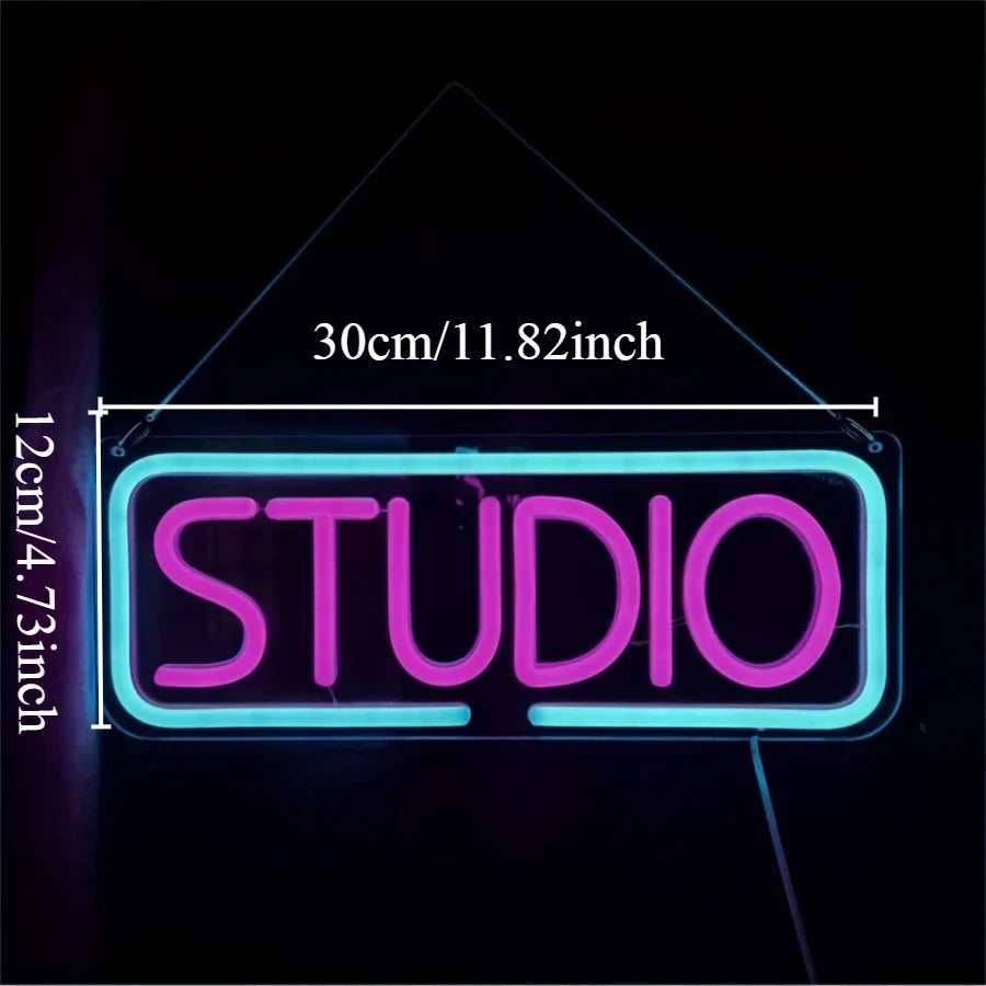 Studio Neon Sign Pink Blue LED Wall Art for Music Photo Studio Home Bar Cafe Decor Creative Business Lighting Vibrant Ambiance