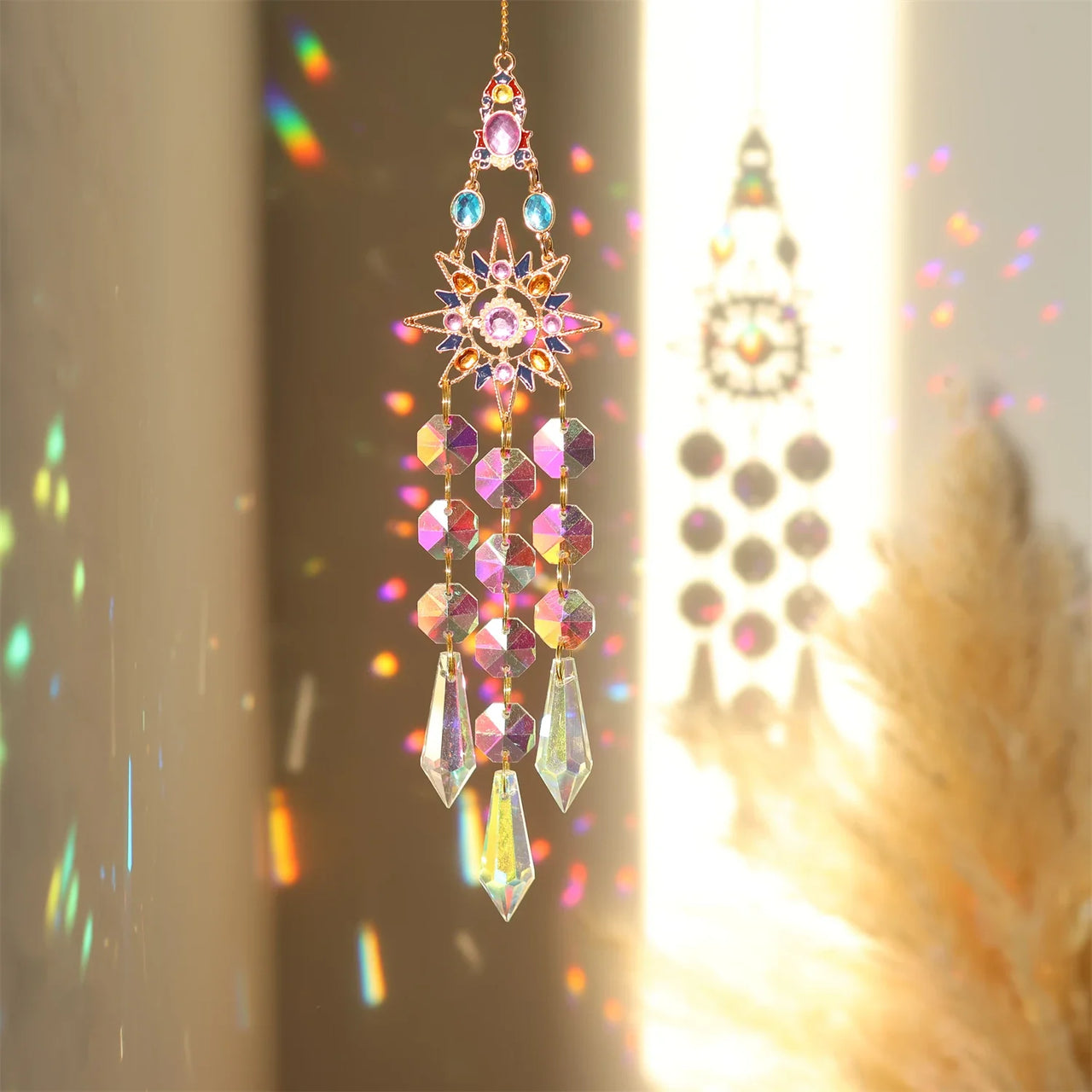 Colorful diamonds StarsMoonButterflies, sun garlands, gardening, light collection, Suncatcher accessories,indoor and outdoor