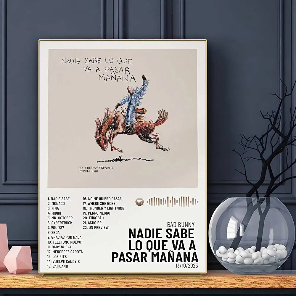 Singer B-Bad B-BunnyS Poster Sticky Wall Art Printing Waterproof Home Living Bed Room Bar Aesthetic Decor