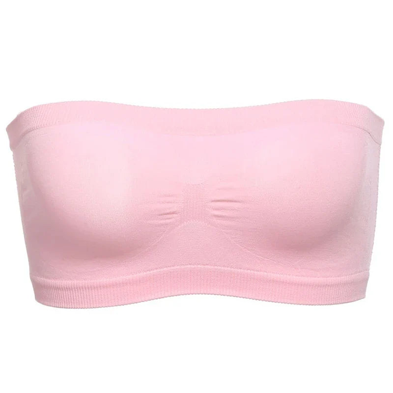 Lady's Sexy Strapless Crop Top Bra Bandeau Boob Tube Brassiere Summer Breathable Mesh Invisible Strapless without Chest Pad Wrap
