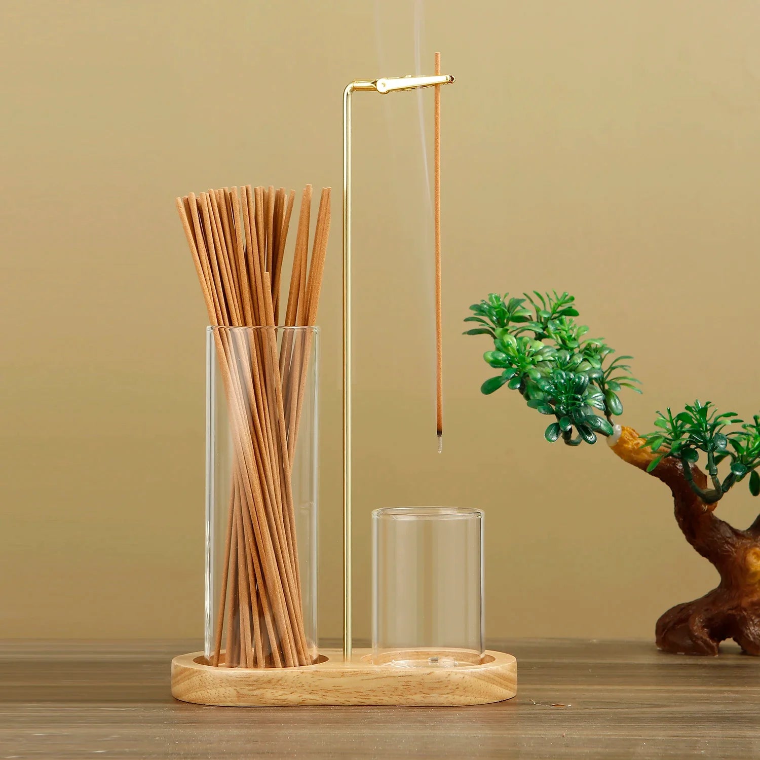 2 in 1 Incense Holder for Sticks Anti-Ash Flying Incense Burne with Glass Ash Catcher and Sticks Organizer for Meditation Yoga