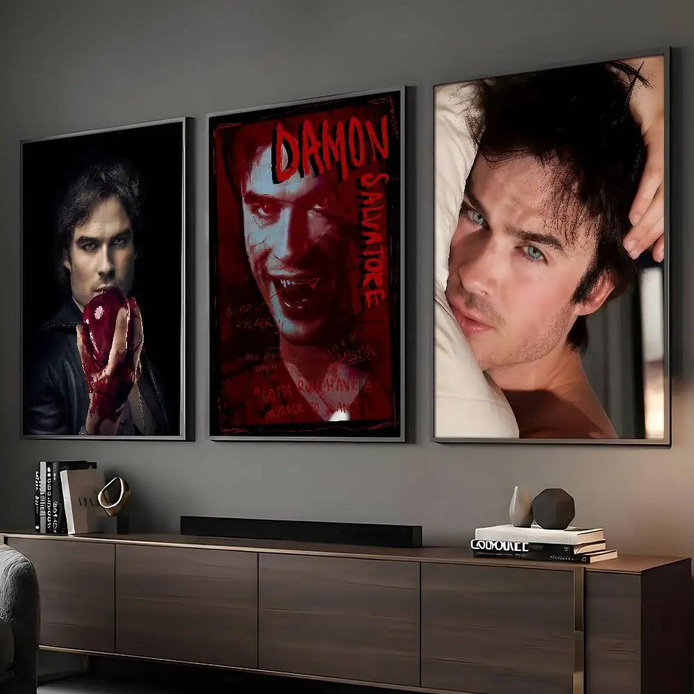 Damon Salvatore The Vampire Diaries Poster Sticky Wall Art Printing Waterproof Home Living Bed Room Bar Aesthetic Decor