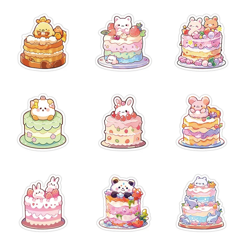 10/30/60pcs Cute Cake Animal Cartoon Aesthetic Stickers Decoration DIY Laptop Suitcase Notebook Stationery Sticker for Kids Toy