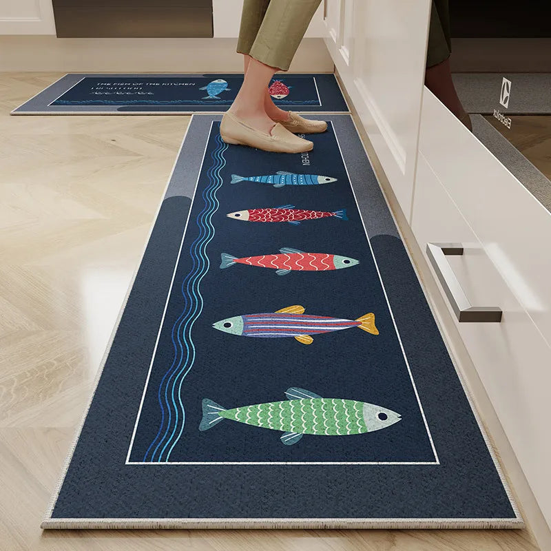 VIKAMA 1/2PC Cartoon Easy To Manage Kitchen Floor Mat Home Long Crystal Velvet Carpet Dirt Resistant and Non-Slip Floor Mat
