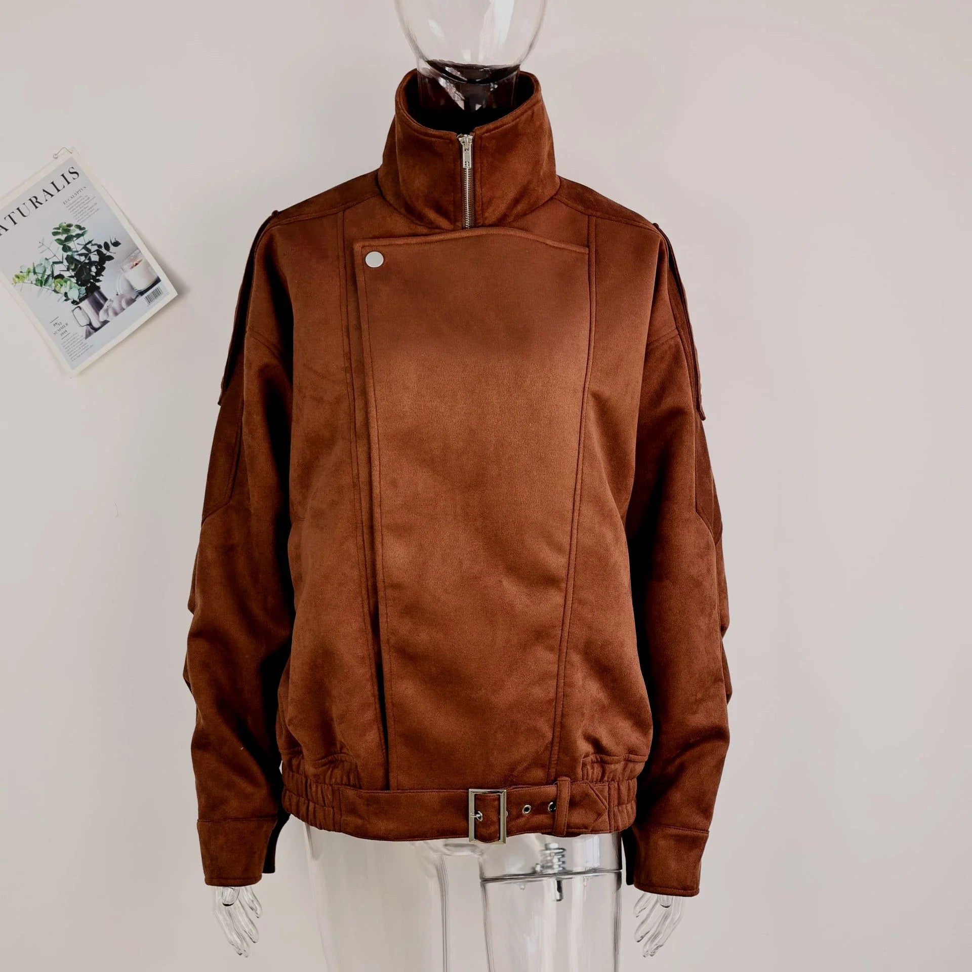 European and American Brown Lapel Irregular Short Loose Jacket Retro Maillard Fashion Casual Top
