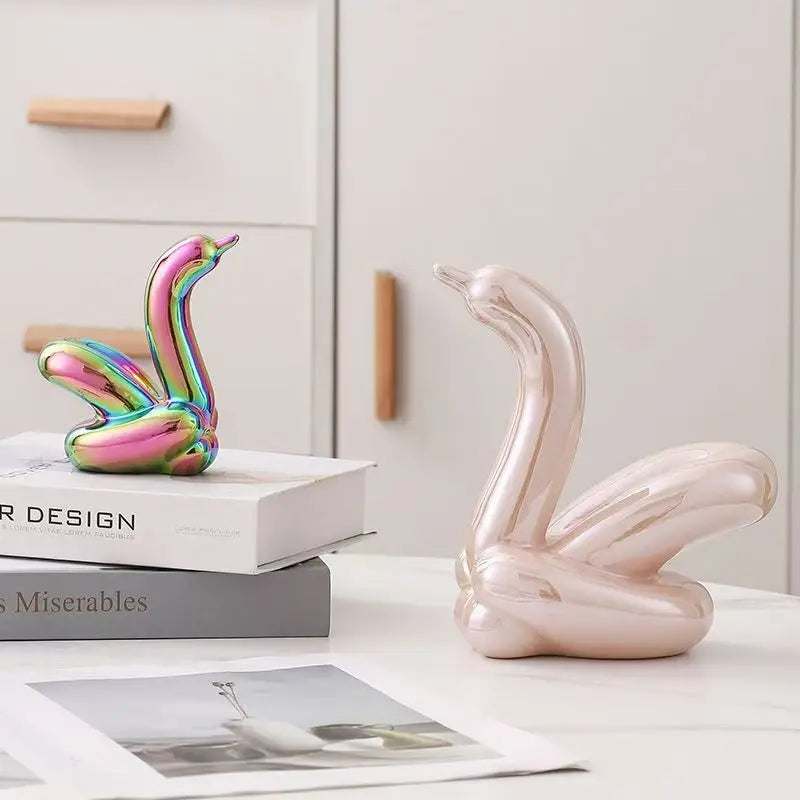 13.4cm Mini Creative Balloon Swan Abstract Ceramic Ornament Sculpture Study Room Statue Home Office Accessories Decoration Gift