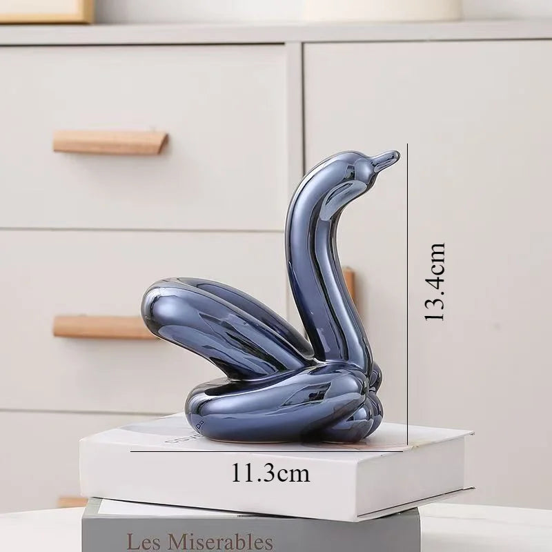 13.4cm Mini Creative Balloon Swan Abstract Ceramic Ornament Sculpture Study Room Statue Home Office Accessories Decoration Gift