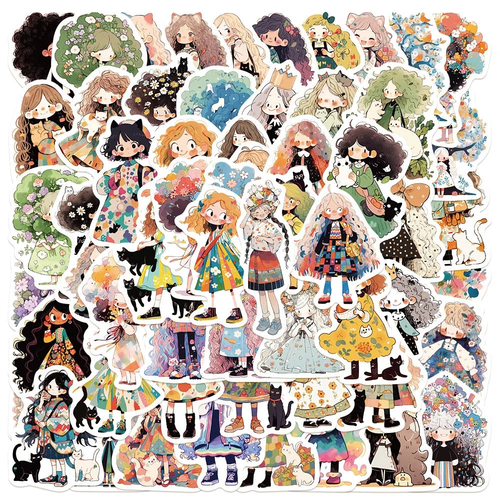 10/30/50pcs Cute Cartoon Girl Anime Stickers Aesthetic Decals Fridge Laptop Phone Scrapbook Diary Decoration Sticker Kids Toys