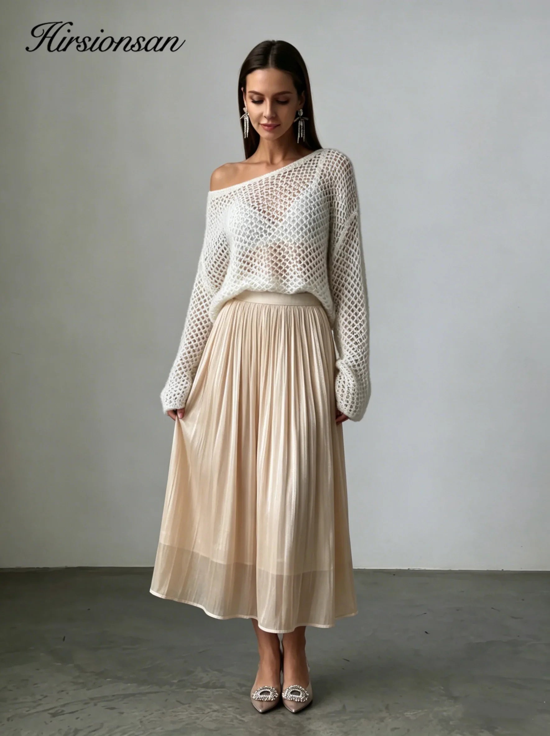 Hirsionsan Satin High Waist Skirts Women 2024 New Soft Smooth Silk Office Lady Basic Midi Skirt Chic Elegant Glossy Long Skirt