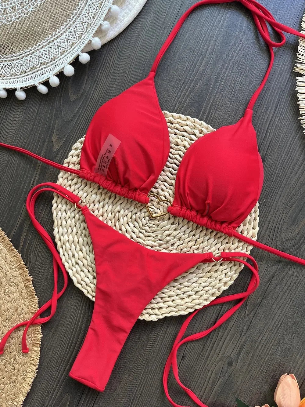 Sexy Halter Solid Color Low Waist Bikini Set Women's Swimsuit Two-piece Triangle Thong Swimwear Bathing Suit Brazilian Biquinis