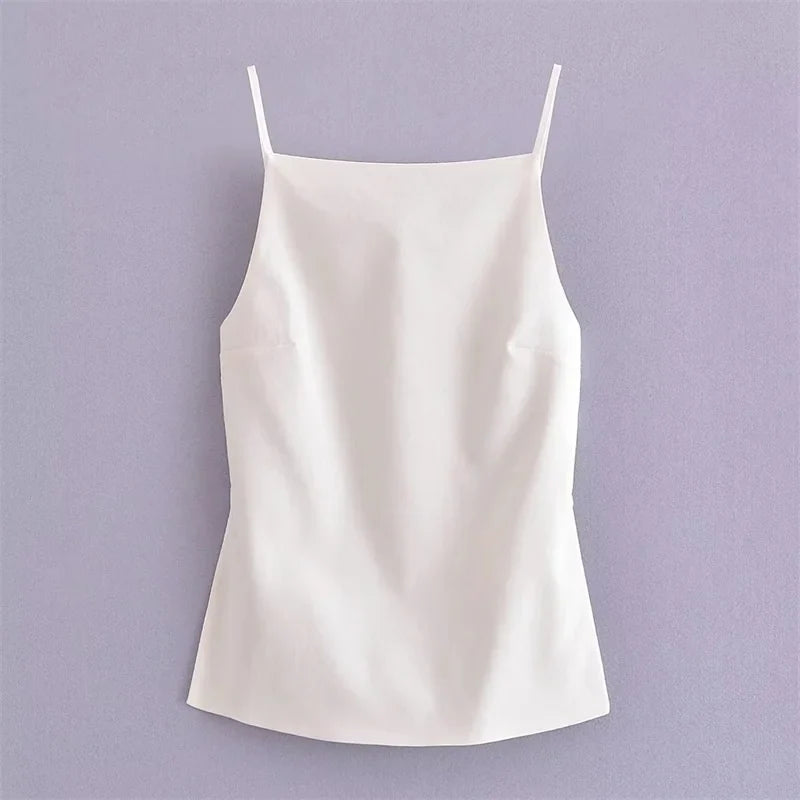 MUJER 2025 Black Backless Top Female White Sleeveless Crop Top With Straps Summer Sexy Tops Woman Party Women's Evening Top