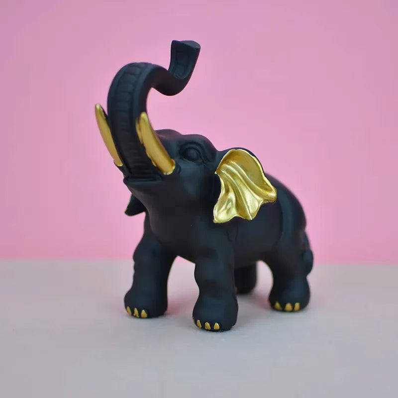 1 Piece of Black Gold Lucky Elephant Statue Ornament, Accessible Luxury Art Style, Living Room Desktop Decoration, Home Soft Decoration Display Good Items