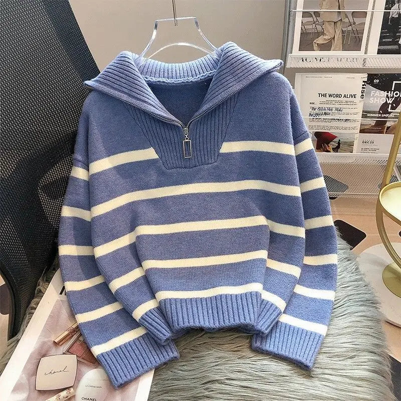 Sweater pullover women Spring and Autumn underwear New zipper stripe underlay short style popular premium sweater female