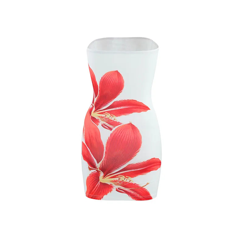 Sexy Sleeveless Strapless Tie Dye Print Tube Dress Women Chest Wrapping Backless Tube Sundress Summer Vocation Beach Clothes
