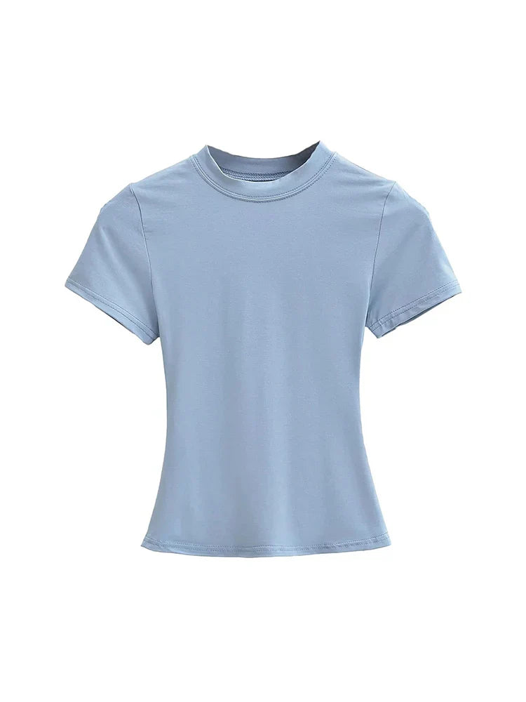 Slim Fit Solid Color Women's Casual T-shirt Short Sleeve Fashion Trend Y2K Top High Quality 2025 New Arrival