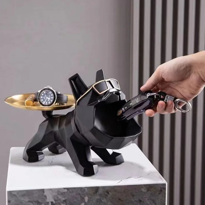 Resin Cool Bulldog Crafts bully Dog Butler With Tray For Key Holder Storage Jewelries Animal Room Home Decor Statue   Sculptu