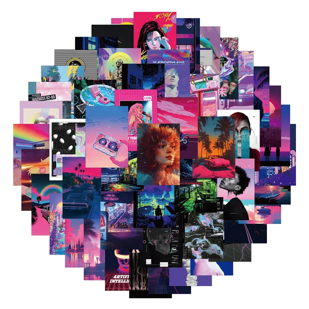10/30/50pcs Vintage 80's Synthwave Cool Stickers Vaporwave Decal Skateboard Laptop Luggage Phone Motorcycle Waterproof Sticker