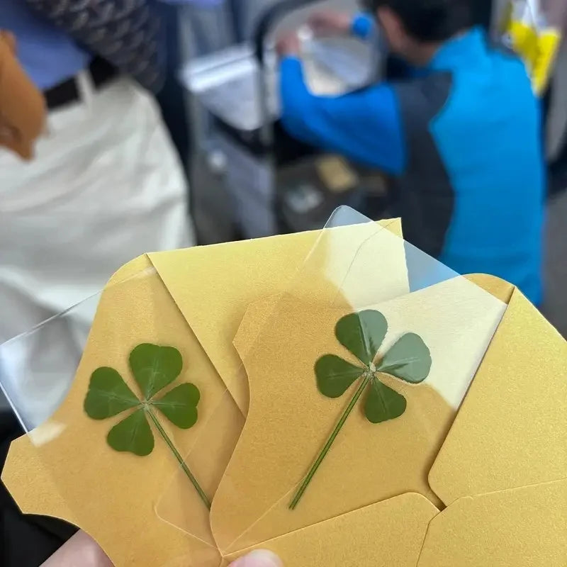 15Pcs Lucky Simulation Four-Leaf Clover Postcards Shamrock Stems Transparent Wishing Cards Ideal for Bookmarks & Decorations