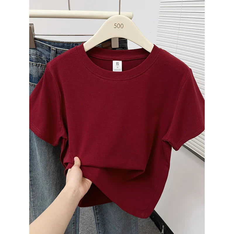 2026 Summer New High Quality Casual T Shirt Sexy Short Sleeved Sleeves Fashion Trend Solid Women Clothing Y2k Tops