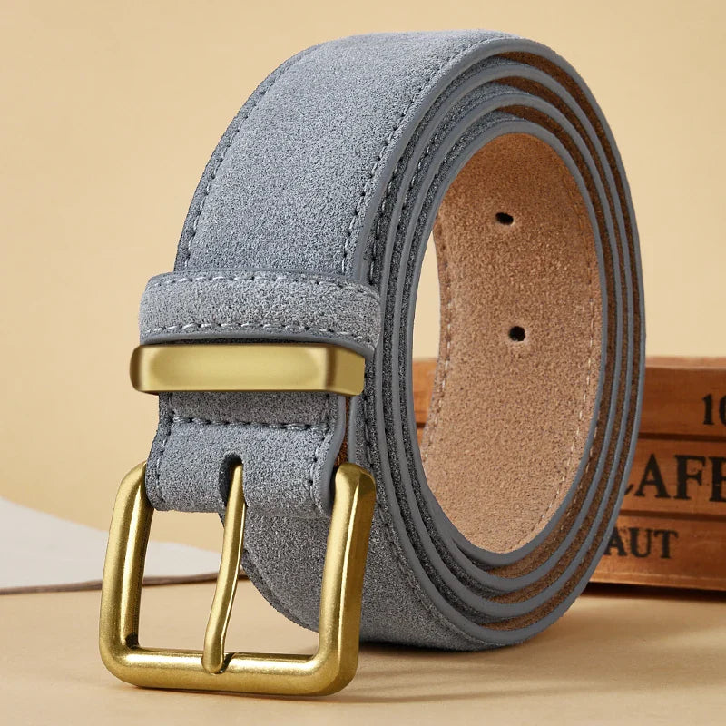 Luxury Suede Cowhide Leather Belt for Women, Vintage Style with Gold Buckle, 3.5cm Wide Waistband for Dresses & Jeans 2042