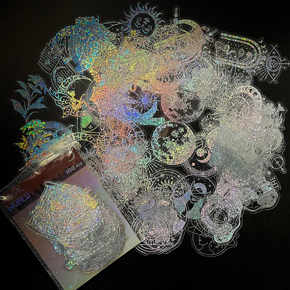 100pcs Cute Cartoon Anime Laser Holographic Stickers Aesthetic Butterfly Decal Scrapbook Laptop Phone Car Funny Sticker for Girl