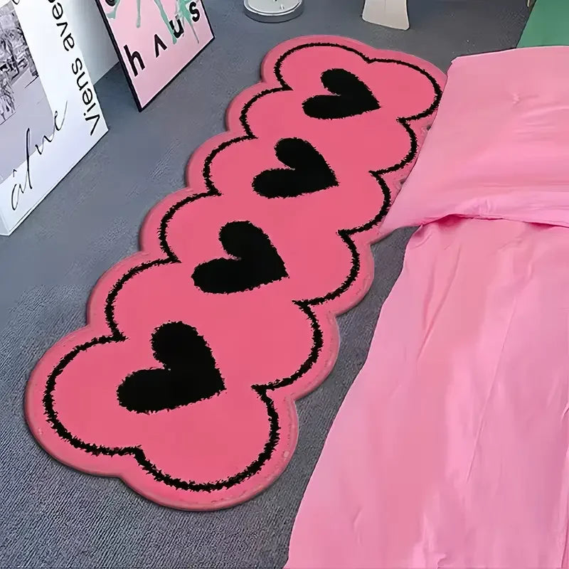 VIKAMA Pink Heart-Shaped Long Strip Floor Mat, Soft And Non-Slip Bedroom Bedside Carpet, Porch Path Carpet For Home Decoration