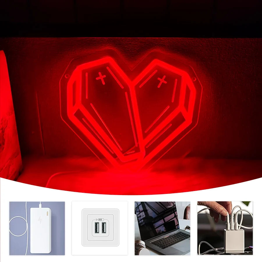 Halloween Neon Sign, Red Coffin Led Luminous Icon 3D Sculpture, Usb Powered, Used For Room, Horror Space, Game Room Decor.