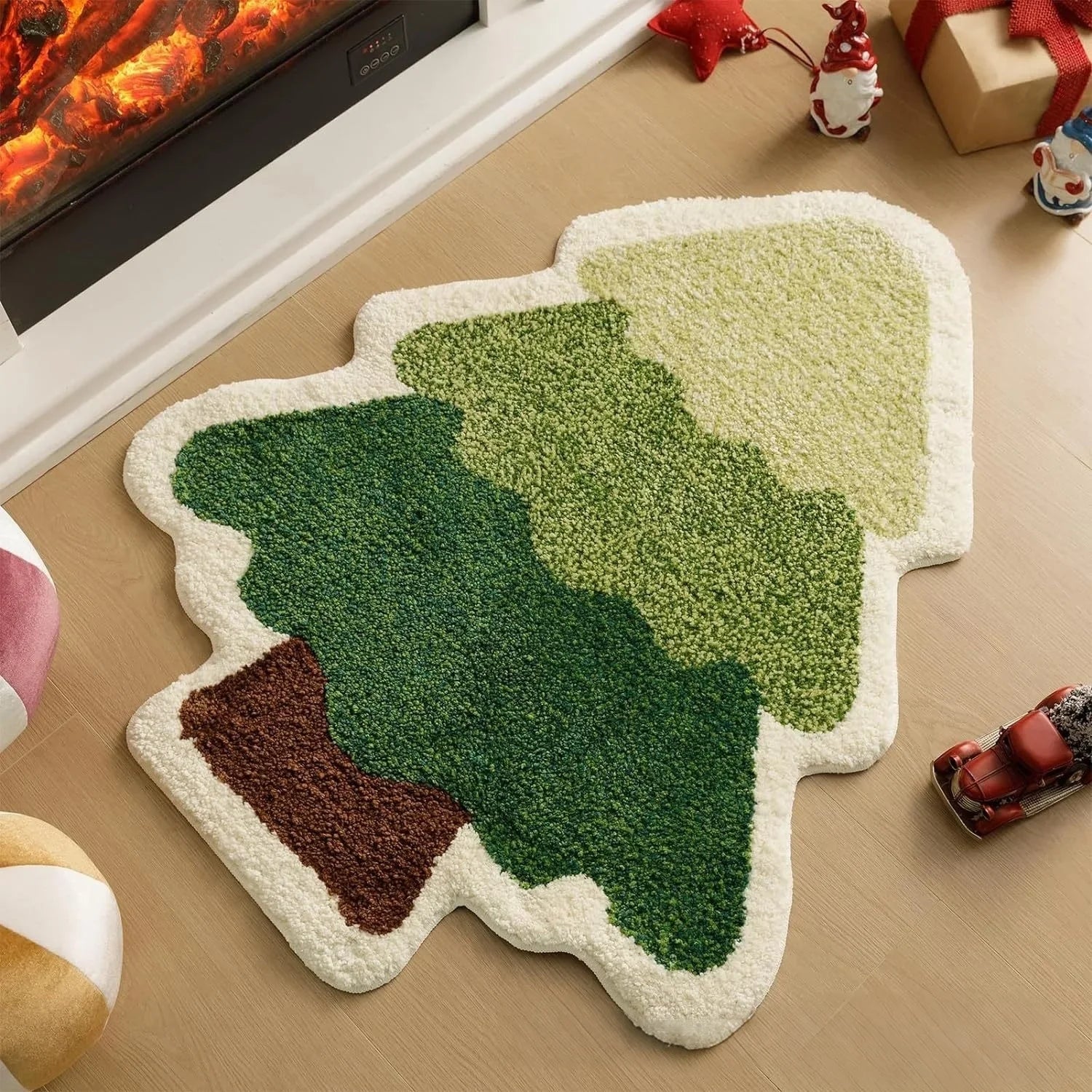 VIKAMA Cartoon Christmas Tree Wool-like Carpet Soft Anti-slip Floor Mat Entry Door Mat Festival Atmosphere Home Decoration