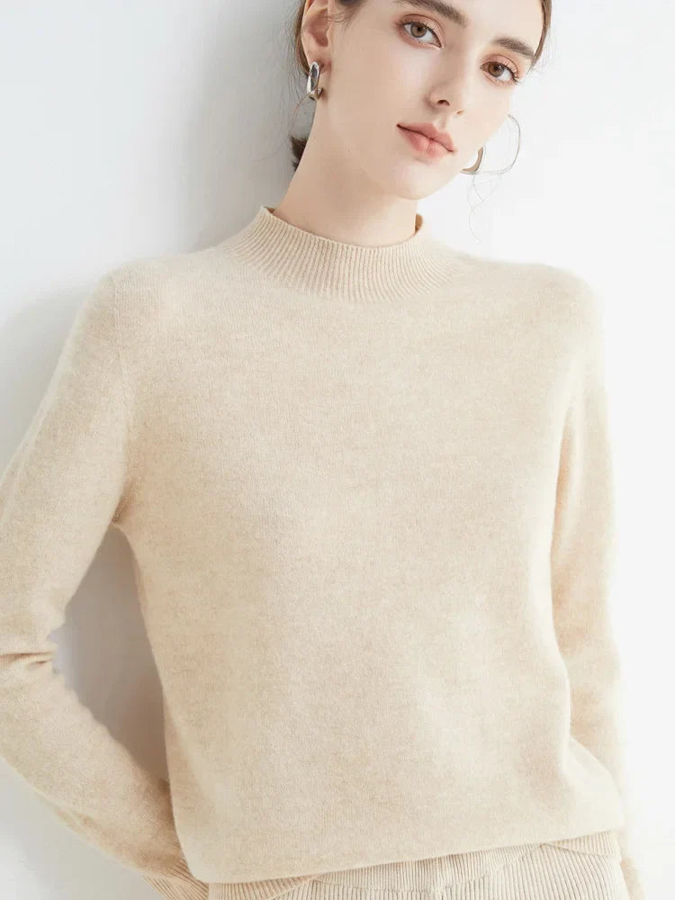 AOSSVIAO 2026 Autumn Winter Solid Mock-neck Pullover Women Sweater for Casual Knitwear Female Clothing Basic Soft Tops
