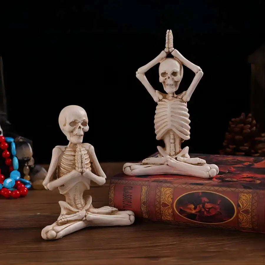 Meditation skeleton statue and yoga skeleton statue mini set resin craft ornaments halloween party decoration table gothic