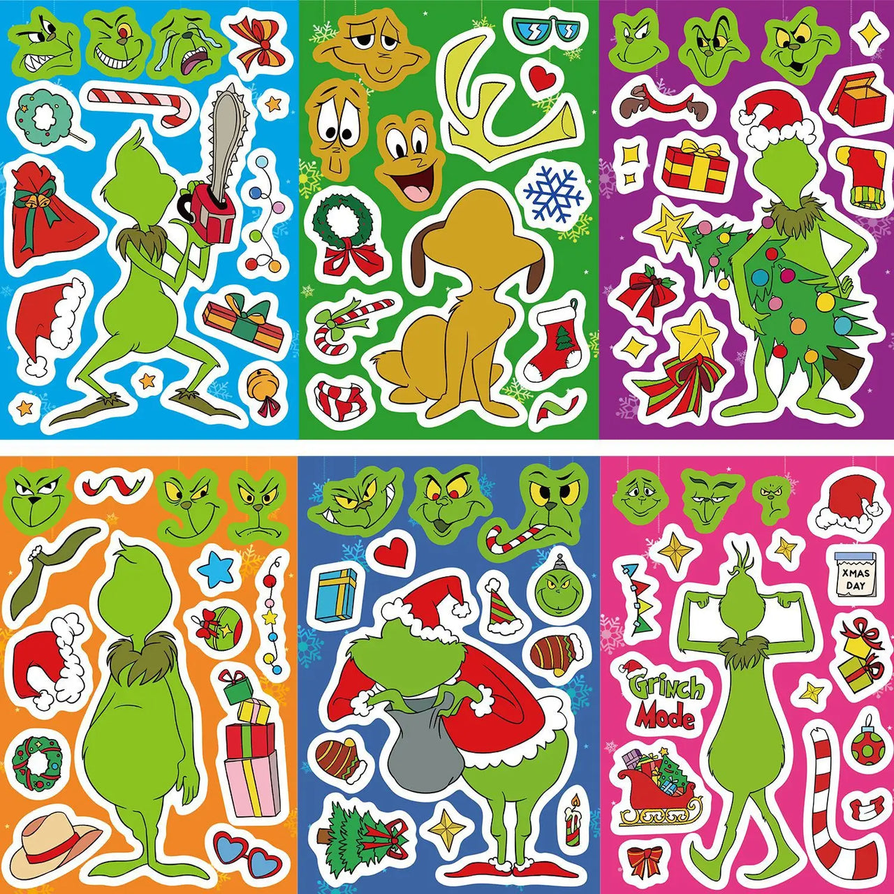 8/16/24PCS Puzzle Stickers Cartoon Green Haired Monster Make a Face Stickers DIY Handicrafts Waterproof Stickers