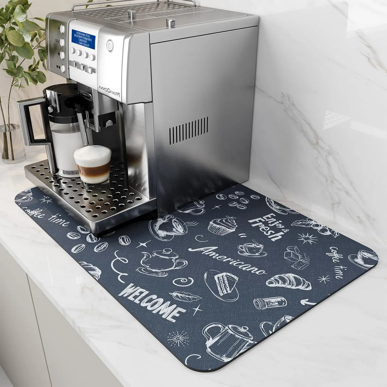 VIKAMA Coffee Machine Mat Rubber Backing Water-Absorbent Dish Drying Pad Kitchen Worktop Drainage Mat Home Decor