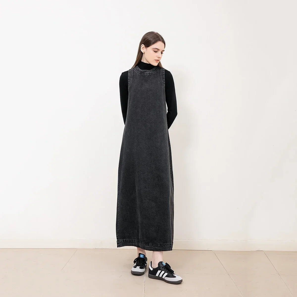AP New 2025 Autumn Women Denim Sleeveless Dress Black Knitting Cardigan Fashion Style